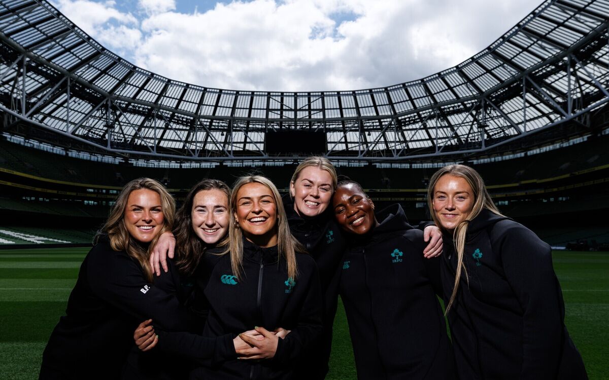 Béibhinn Parsons, Eve Higgins, Erin King, Sam Monaghan, Linda Djougang and Stacey Flood at the Aviva. Pic: ©INPHO/Ben Brady