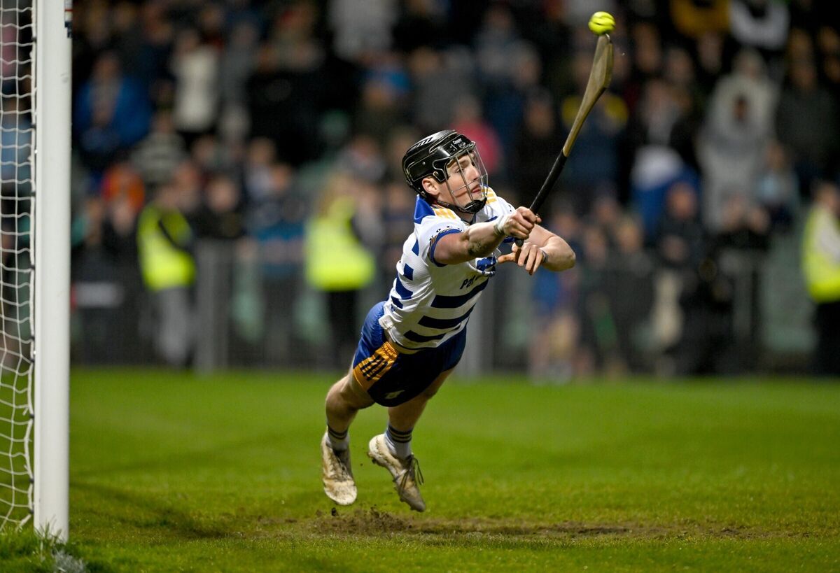 Clare goalkeeper Mark Sheedy saves the penalty to win the Fulfil Munster GAA U20 Hurling Championship final match between Tipperary and Clare at TUS Gaelic Grounds in Limerick. Photo by David Fitzgerald/Sportsfile