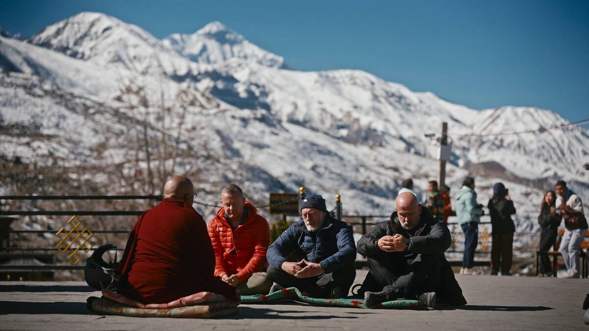PJ Gallagher, Liam Cunningham and Ray Goggins in Nepal Picture: RTE/Uncharted.