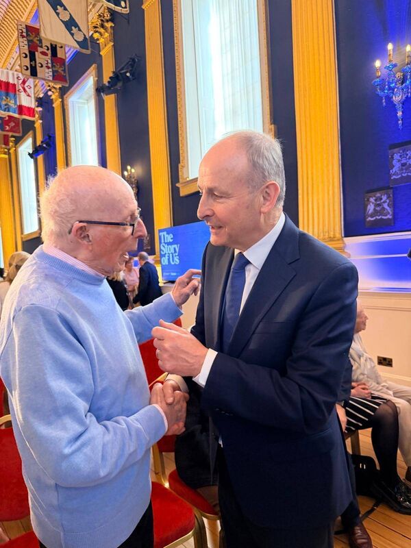 Joe Davis meets Taoiseach Micheál Martin at Dublin Castle recently to mark the 1926 Census being made public. Joe went to North Mon at the same time as previous Cork Taoiseach Jack Lynch