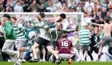 Dejected Hearts leave Celtic Park in their playing kits