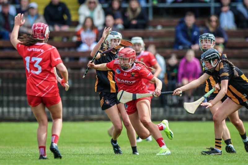 Rose Murphy of Cork goes past Niamh Phelan of Kilkenny. Picture: INPHO/David Ribeiro
