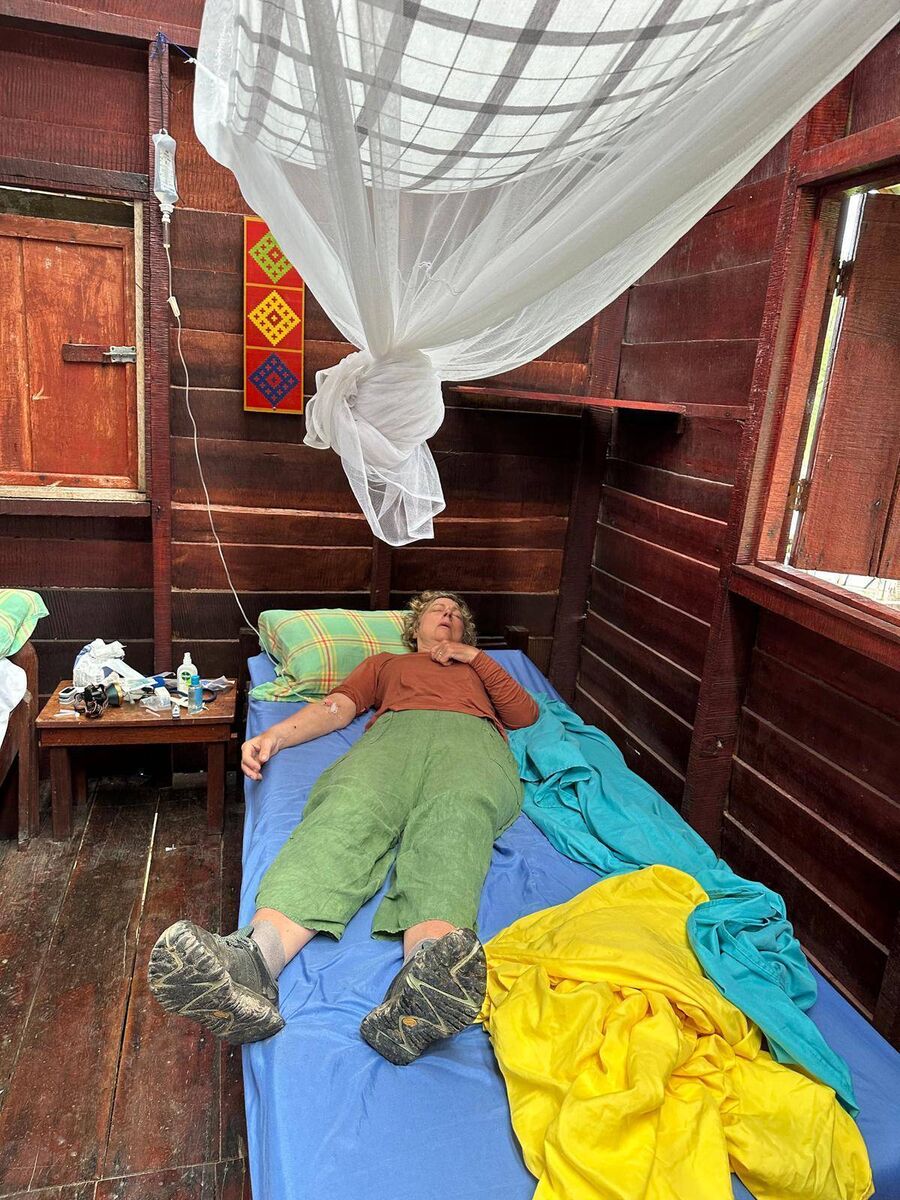Rachel Gotto when she first became unwell on her holiday. At first, she thought she might have food poisoning, but she was in "extreme agony" in the night and realised this was a bit more serious