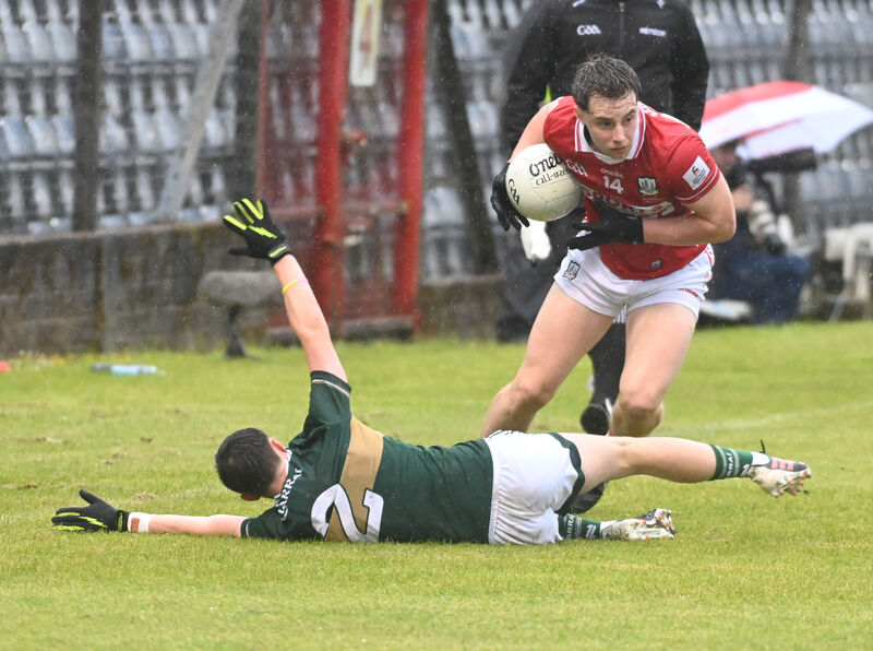 Cork's Jacob Barry breaks from Kerry's Eoin Mangan. Picture: Eddie O'Hare