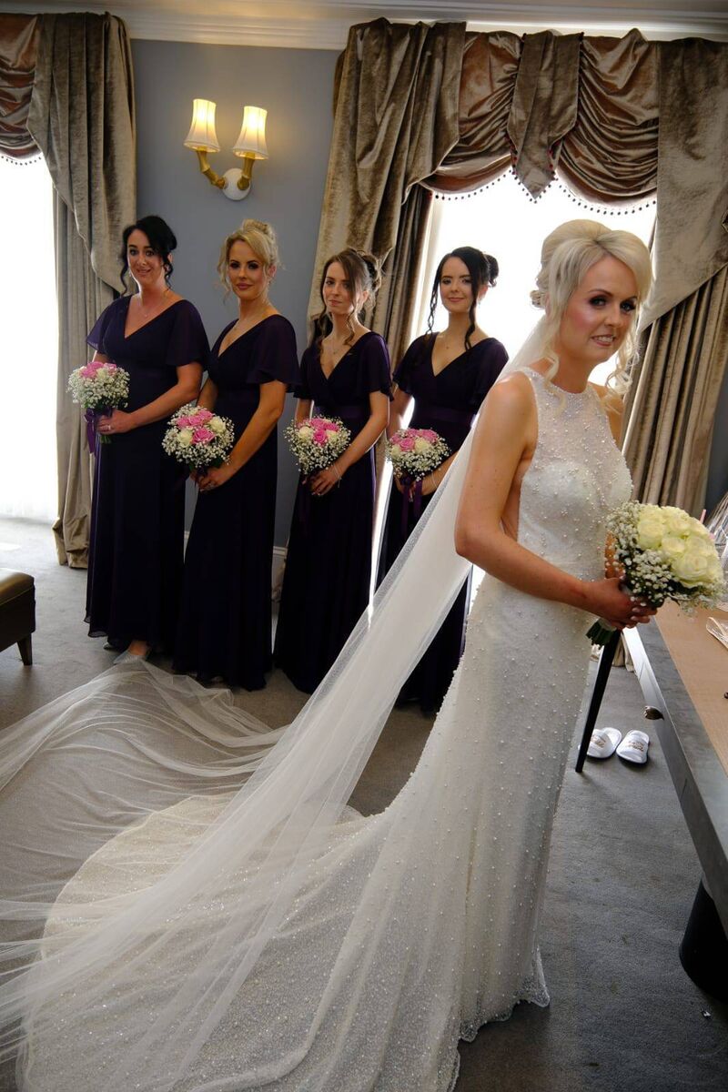 Amanda with her bridesmaids on her wedding day. 