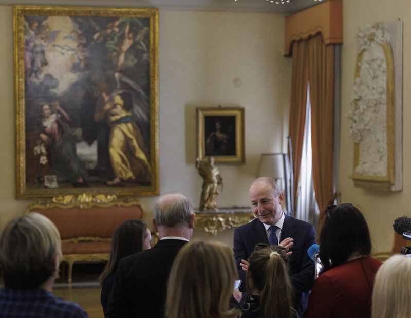 Taoiseach Micheál Martin at the Irish Pontifical College in Rome, speaking to the media including Irish Examiner Political Editor Elaine Loughlin after his meeting Pope Leo XIV at the Apostolic Palace. Picture: Liam McBurney/PA
