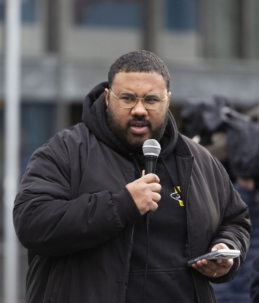  A file photo of Leon Diop speaking at a rally outside Store St Garda Station after the death of George Nkencho who died on December 30, 2020. Picture: Collins