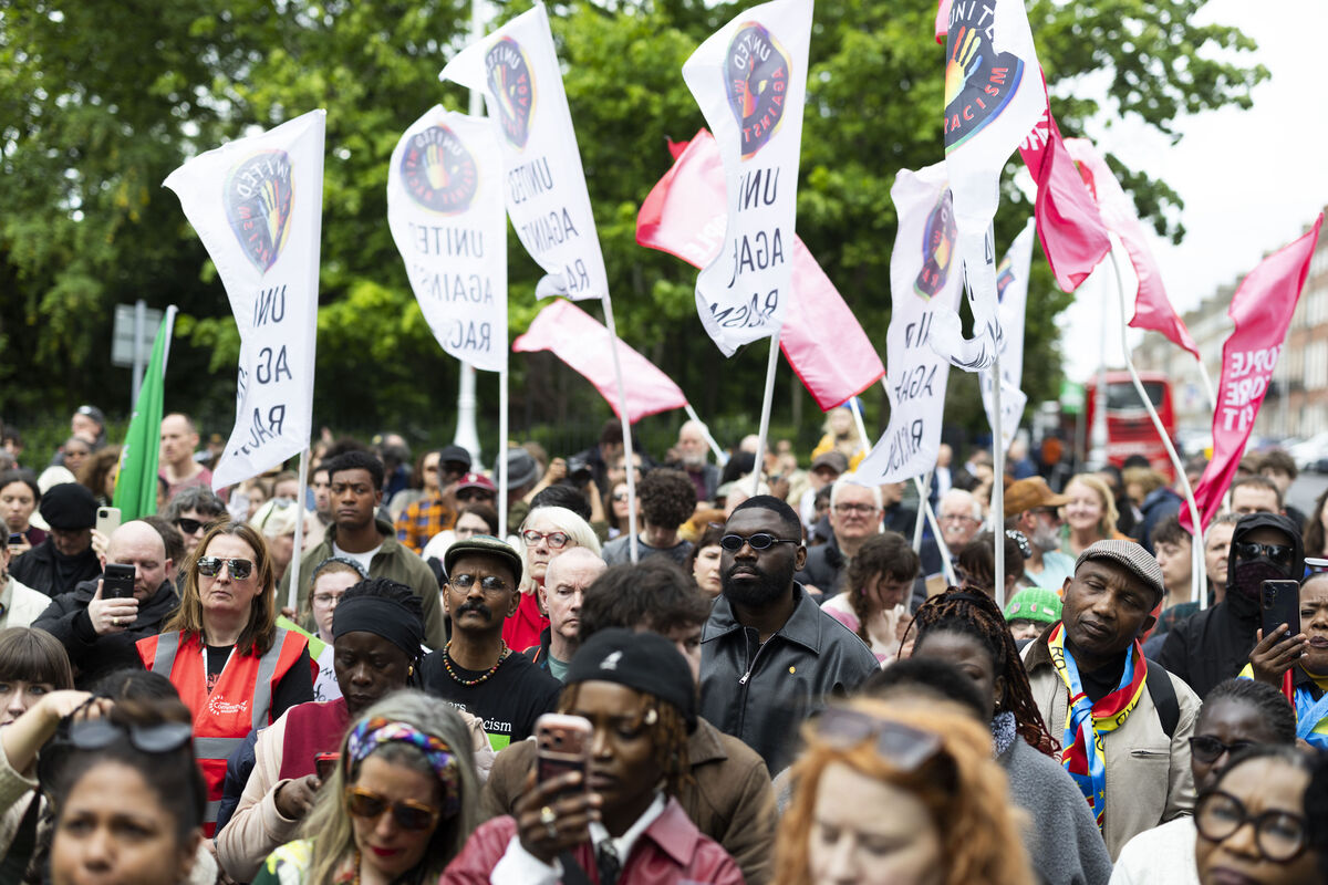 Protesters outside Leinster House in the wake of the death of Yves Sakila. Picture: Sam Boal/Collins