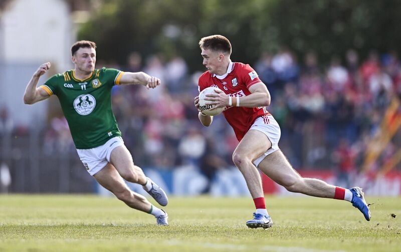 Tommy Walsh of Cork in action against Jordan Morris of Meath. Picture: Ben McShane/Sportsfile