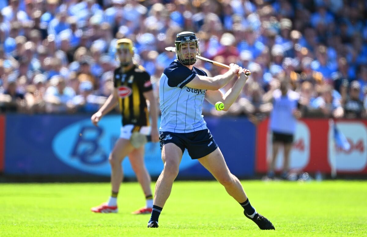Donal Burke of Dublin scores his side's goal from a penalty against Kilkenny at Parnell Park. Picture: Daire Brennan/Sportsfile