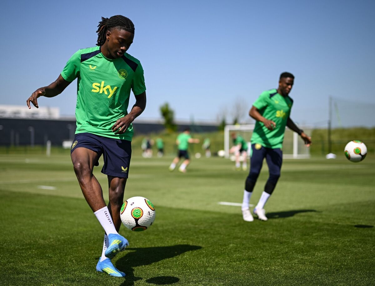 Jaden Umeh during a Republic of Ireland training session at the FAI National Training Centre in Abbotstown. Pic: Stephen McCarthy/Sportsfile