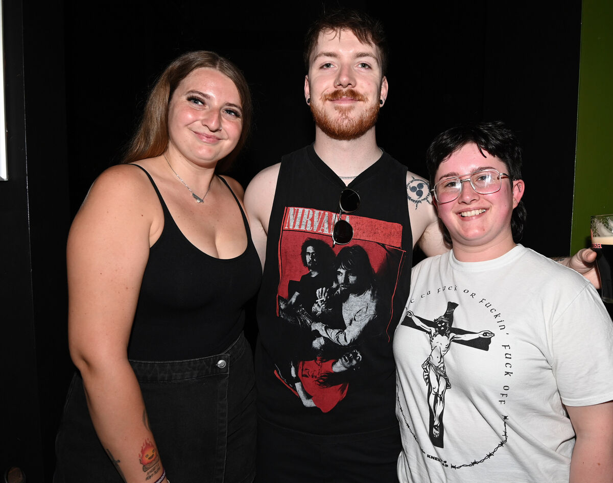 Rachel O'Keeffe, Shane Moynihan and Mary O'Leary at the Kneecap concert to launch their new album Fenian at The Savoy, Cork. Picture: Eddie O'Hare