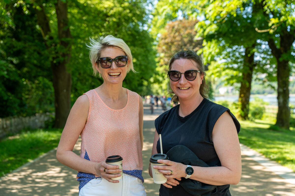 Liz McCarthy and Ann Bassett having a stroll and a coffee on marina Walk in Cork City. Picture: Noel Sweeney