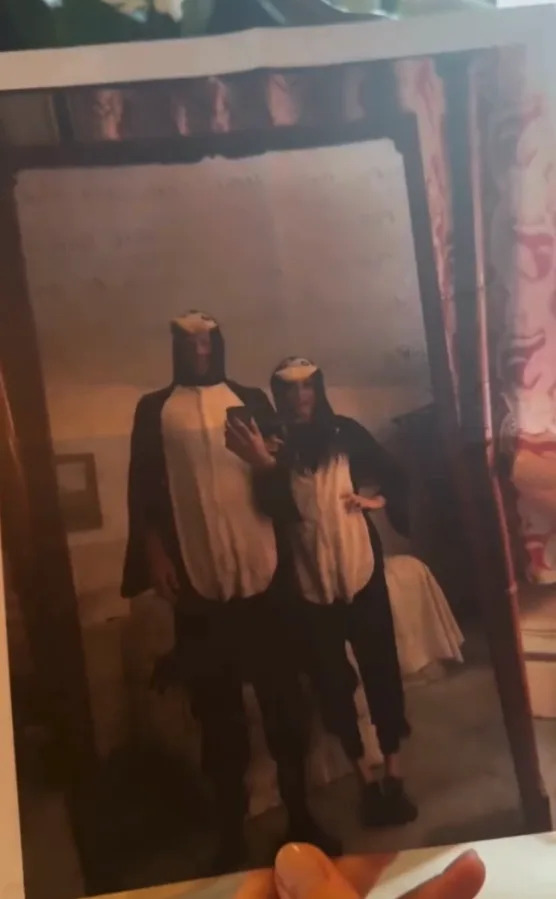 Screengrab of a video showing a picture of Prince Harry and Meghan Markle dressed in penguin onesies