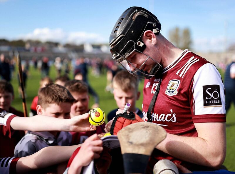 Jason Rabbitte of Galway signs autographs after his side’s victory in the Leinster SHC clash with Offaly at Pearse Stadium in Galway. Photo by Thomas Flinkow/Sportsfile