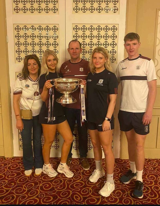 From left: Mary, Olwen, Joe, Sabina, and Jason Rabbitte. Picture from Galway team hotel after last August's All-Ireland senior Camogie final win, which Olwen and Sabina played in.