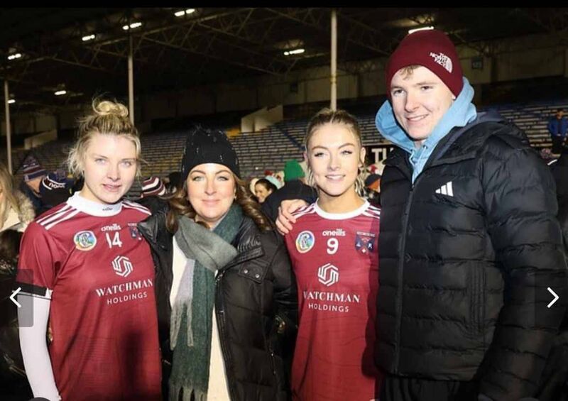 Sabina, Mary, Olwen, and Jason Rabbitte after January's All-Ireland Camogie club final win. 