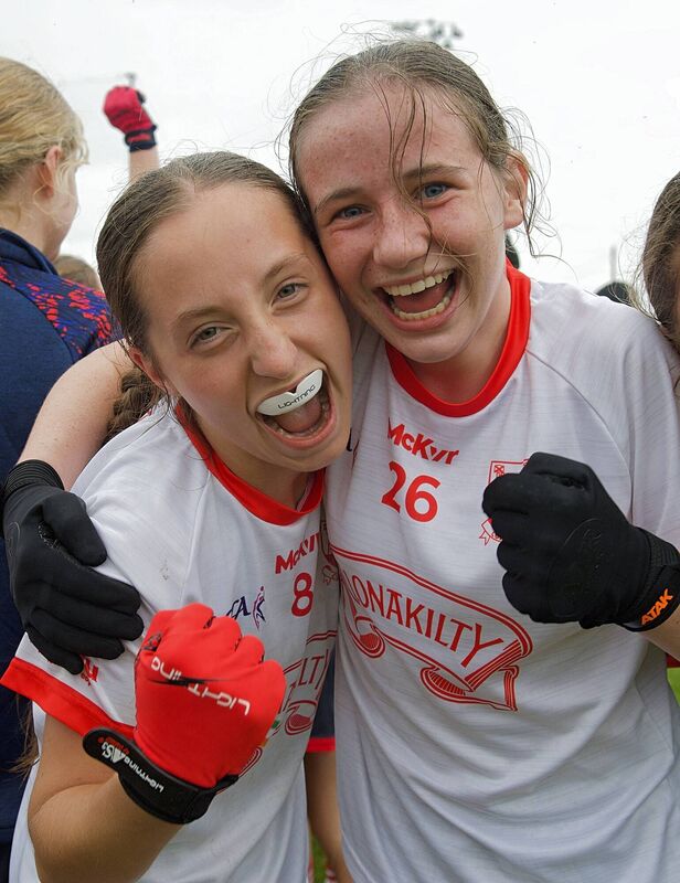 Joy for Milana Collins and Molly Philpott after Cork won the LGFA U14 All-Ireland title against Armagh. Picture: Gerard O'Loughlin.
