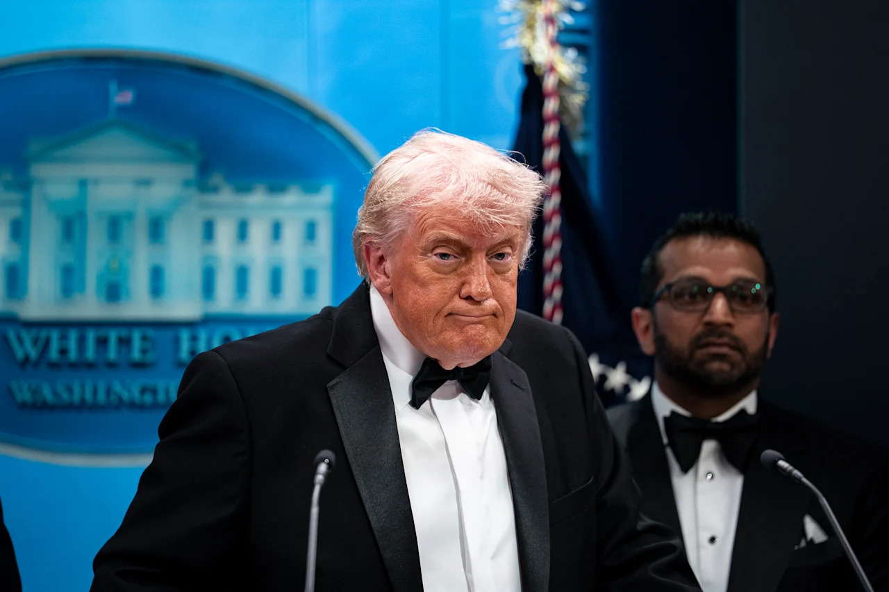 WASHINGTON, DC - APRIL 25: U.S. President Donald Trump speaks during a press conference in the Brady Briefing Room of the White House on April 25, 2026 in Washington, DC. President Trump is making a statement after the cancelation of the annual White House Correspondents Association Dinner after a possible shooting. (Photo by Al Drago/Getty Images)