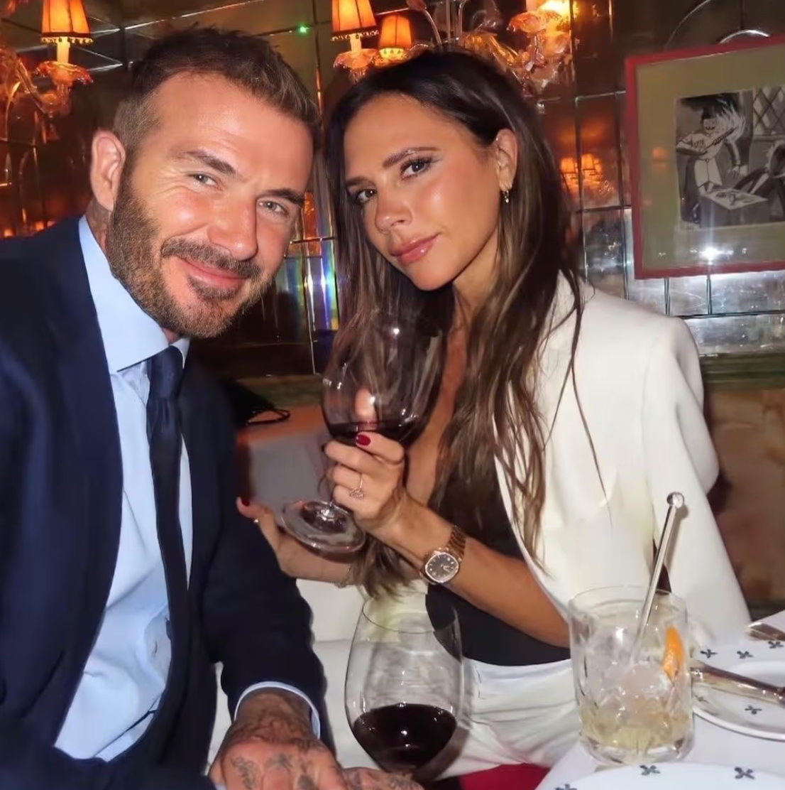 David and Victoria Beckham enjoying dinner on vacation