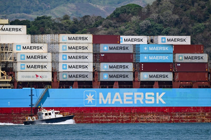 A cargo ship carrying containers from Maersk photographed sailing through the Panama Canal. Photograph by Martin Bernetti/AFP via Getty Images