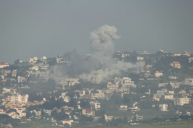Smokes rises from the site of an Israeli air strike targeting the village of Mayfadoun in the Lebanese area of Marjeyoun on Monday. Photograph: AFP via Getty Images