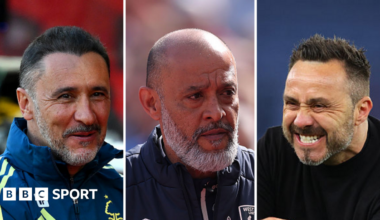 A composite image of Nottingham Forest manager Vitor Pereira, West Ham boss Nuno Espirito Santo and Spurs manager Roberto de Zerbi