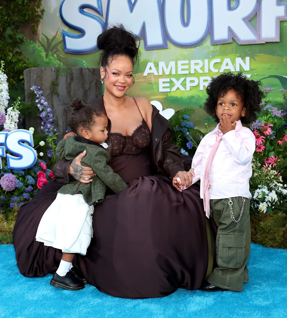 Rihanna shares kids RZA, Riot and Rocki with A$SAP Rocky. She’s pictured above with RZA and Riot in July 2025. Getty Images