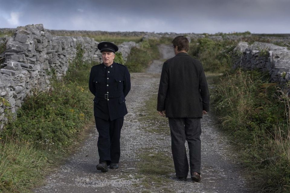 Gary Lydon as Garda Peadar Kearney in 'The Banshees of Inisherin' alongside Colin Farrell.