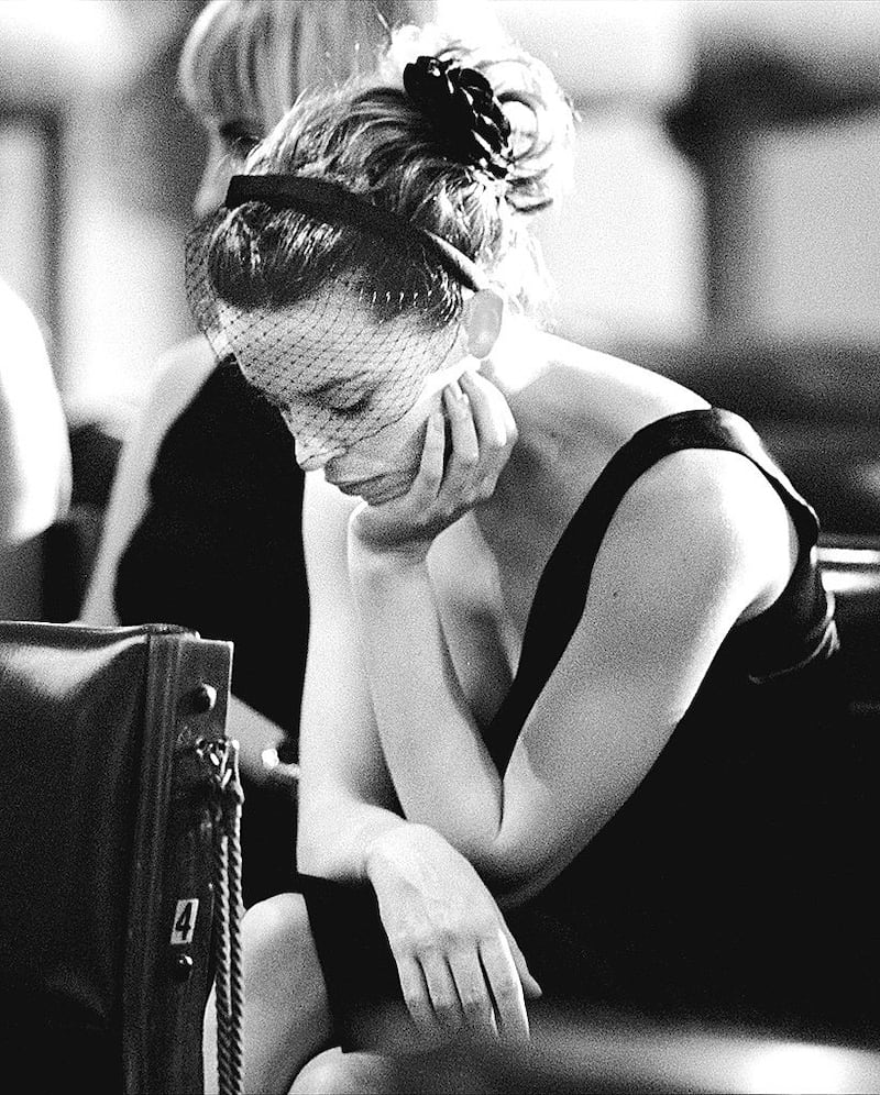 Kylie Minogue at the funeral of INXS singer Michael Hutchence. Photograph: The Sydney Morning Herald