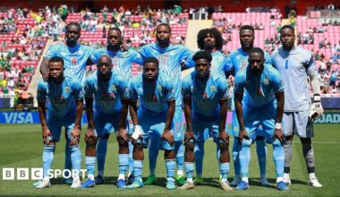 The DR Congo team pose for a photo before a game