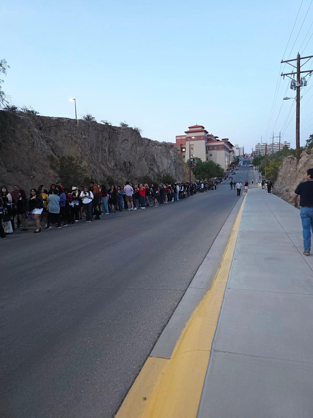 A long line of people was still waiting to get into the stadium at about 8 p.m. on Saturday, May 2, including Amanda Gonzales, who said she had been waiting more than two hours.
