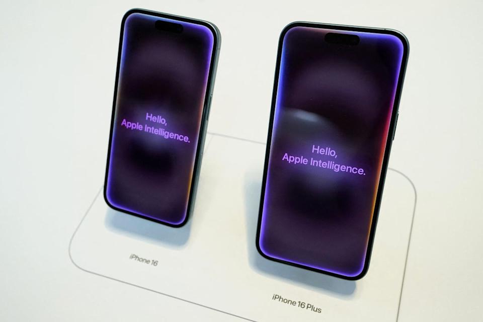Apple iPhone 16 phones on display during the launch on 20 September, 2024, at the Apple Store in New York (AFP/Getty)