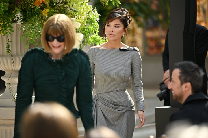 Anna Wintour (left) and Lauren Sánchez Bezos (center) attend the press conference for the 2026 Met Gala celebrating "Costume Art" at the Metropolitan Museum of Art on Monday in New York City.