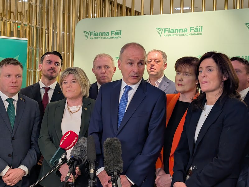 Taoiseach Micheál Martin and the rock 'n' roll kids of Fianna Fáil await the votes from the Eurovision Dublin Central jury. Photograph: Cillian Sherlock/PA Wire