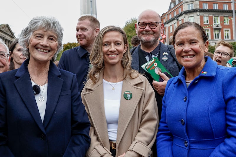 A 'left alliance', including Social Democrats leader Holly Cairns and Sinn Féin leader Mary Lou McDonald, rallied around Catherine Connolly’s successful presidential campaign. But can parties of the left stay united on environmental policy? Photograph: Conor O'Mearain/PA