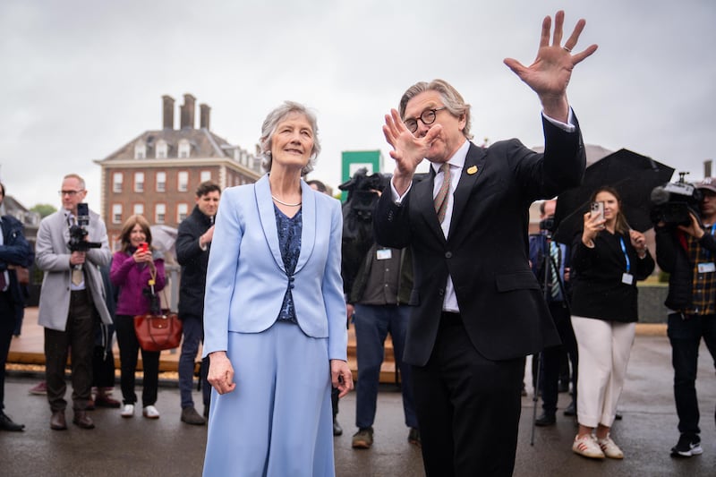 Irish president Catherine Connolly (left) speaks with Keith Weed at the Chelsea Flower Show in London on Tuesday. Photograph: James Manning/PA Wire