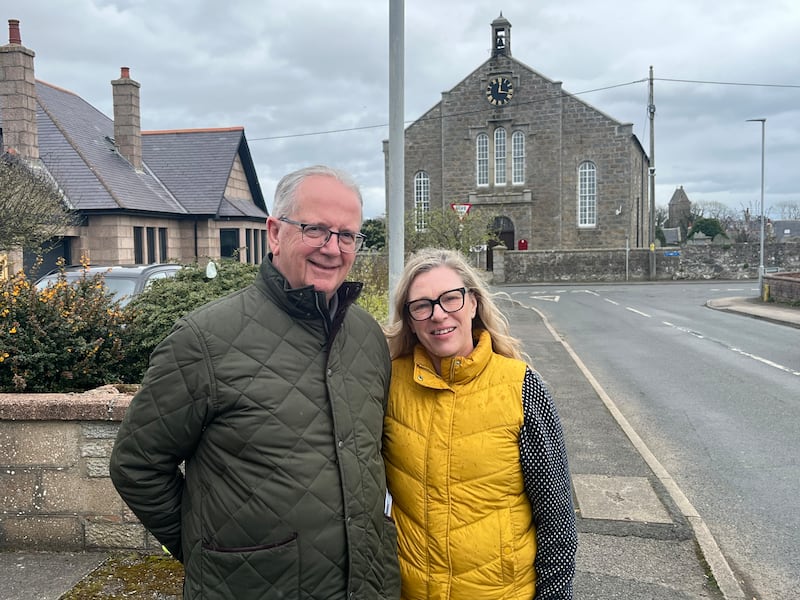 Seamus Logan MP and Gillian Martin MSP campaigning in Longside, Aberdeenshire East. Photograph: Mark Paul
