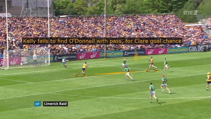 Clare lacked composure to execute the pass or finish, as this instance where Tony Kelly failed to find Shane O'Donnell.