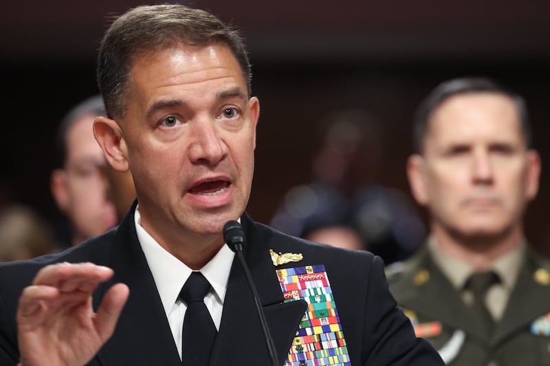 Admiral Brad Cooper testifies during a Senate armed services committee hearing in Washington, DC. Photograph: Win McNamee/Getty Images