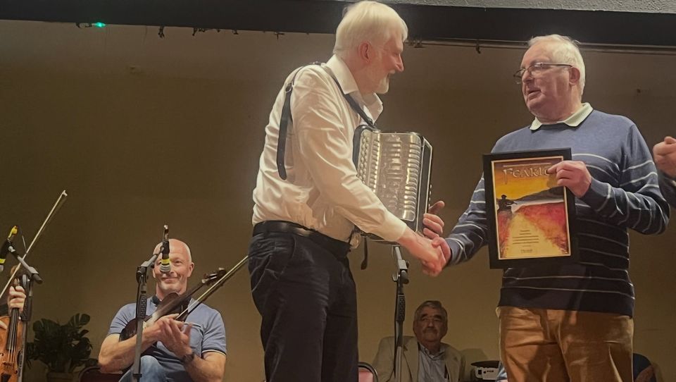 Charlie Harris being honoured at the Feakle Traditional Music Festival. Image: Feakle Traditional Music Festival via Facebook