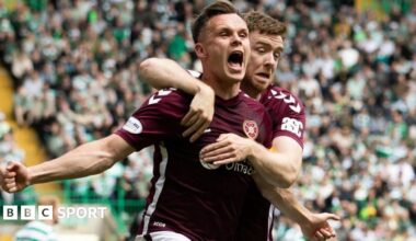 Lawrence Shankland celebrates with Hearts