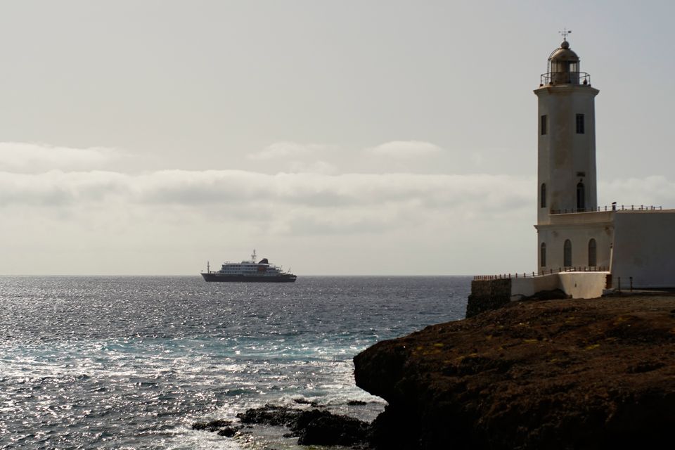 The MV Hondius anchored off Praia, Cape Verde (Arilson Almeida/AP)