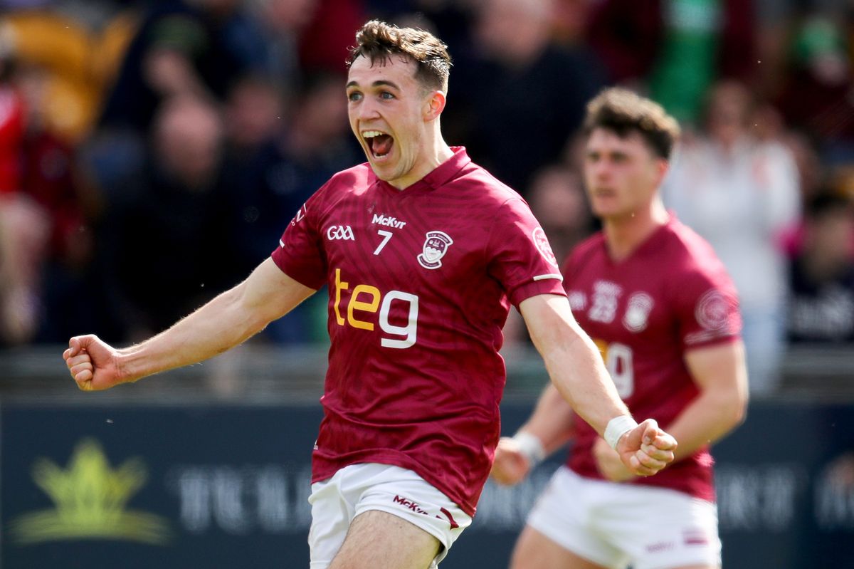 Westmeath's Matthew Whittaker celebrates after their Leinster SFC quarter-final win over Meath
