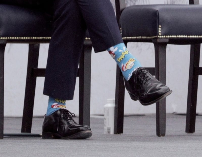Patrick O'Donovan's snappy (and crackly and poppy) socks. Photograph: Maurice Gunning