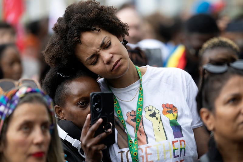 Emer O’Neill joined hundreds of people who rallied in front of the Dáil, calling for justice for Sakila, on Thursday. Photograph: Chris Maddaloni