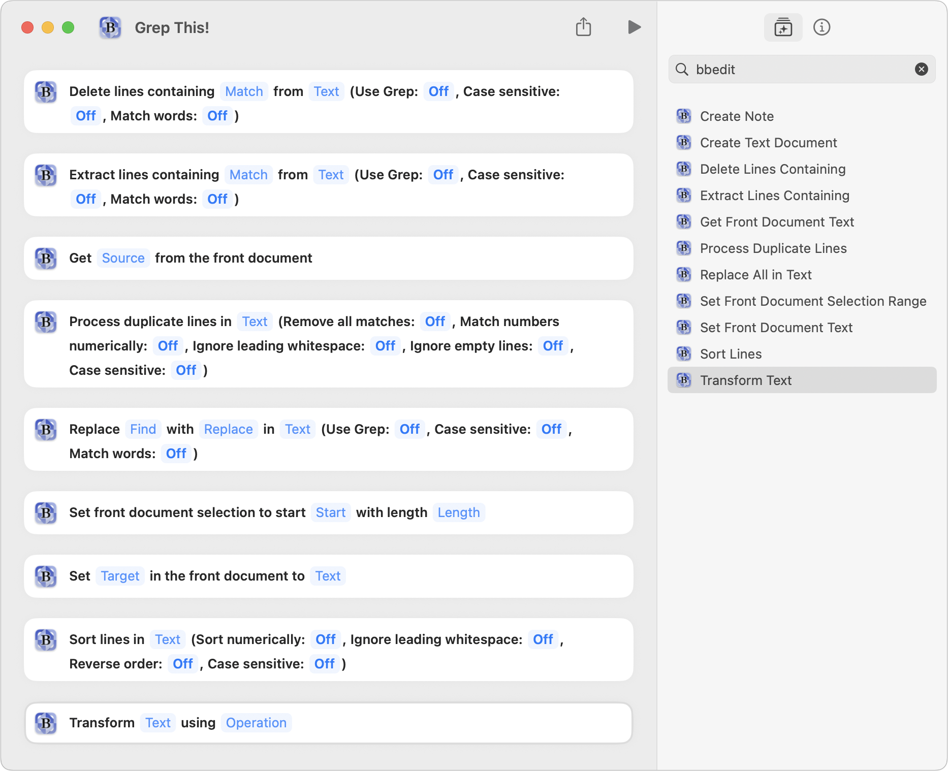 BBEdit 16 Shortcuts actions