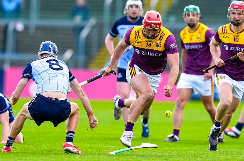 Wexford's Lee Chin in action against Dublin's Brian Hayes. Photograph: James Lawlor/Inpho