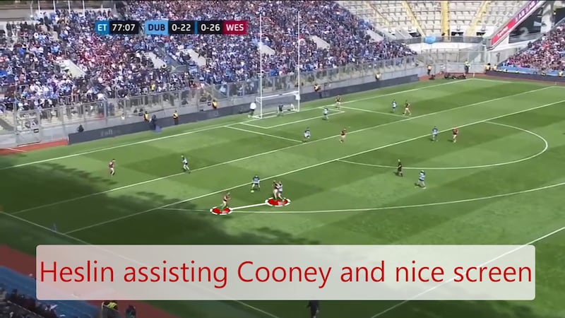 John Heslin is involved in the move at the other end of the pitch leading to Westmeath's first goal.