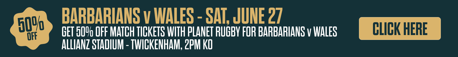 Barbarians v Wales 50% off ticket offer